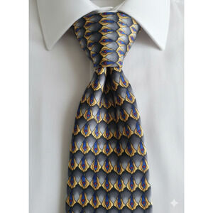 J Garcia - Collection 10 - Megalith - silk tie - yellow blue grey design - 57"